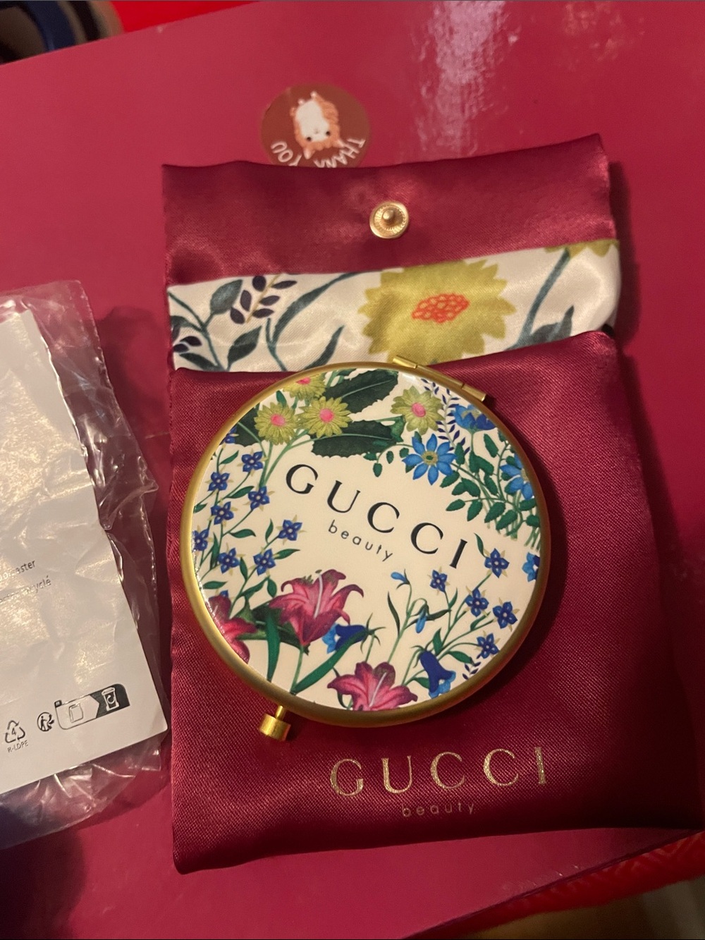 Gucci Floral Compact Mirror in White, Pink, Blue and Green - Picture 17 of 17